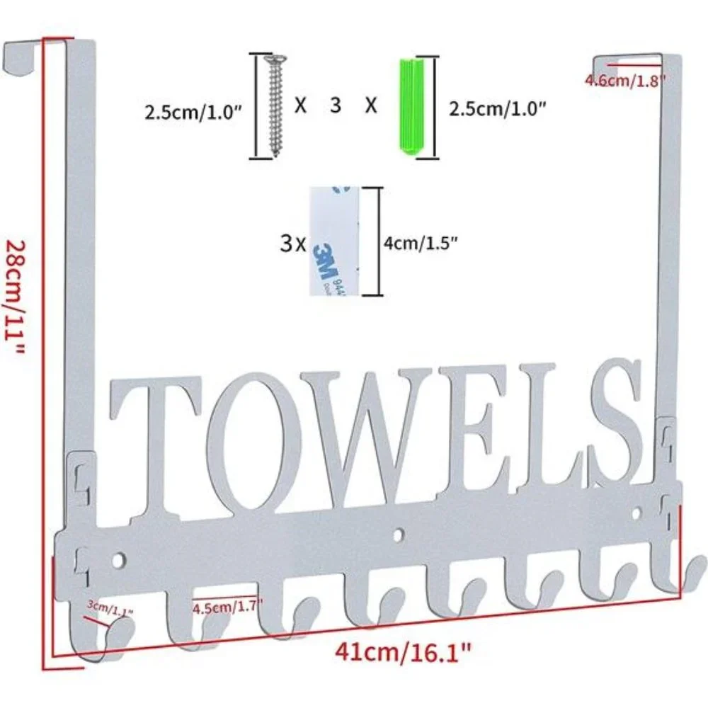Towel Holder for Bathroom Over The Door Rack Towel Hooks Door Mount Towel Rack